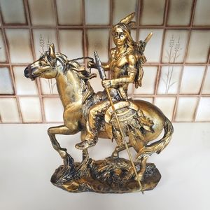 Vintage Figurine Resin Indian American on Horse
